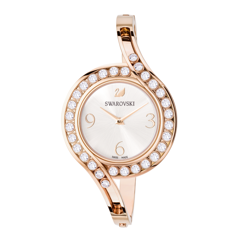 Lovely Crystals Bangle Watch, Metal bracelet, White, Rose gold tone