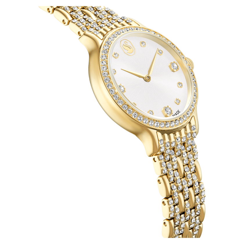 swarovski imber watch  swiss made  metal bracelet  gold tone  gold tone finish