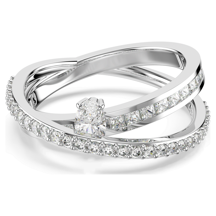 swarovski hyperbola ring  mixed cuts  white  rhodium plated