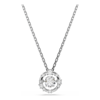 swarovski constella pendant  round cut  dancing stone  white  rhodium plated