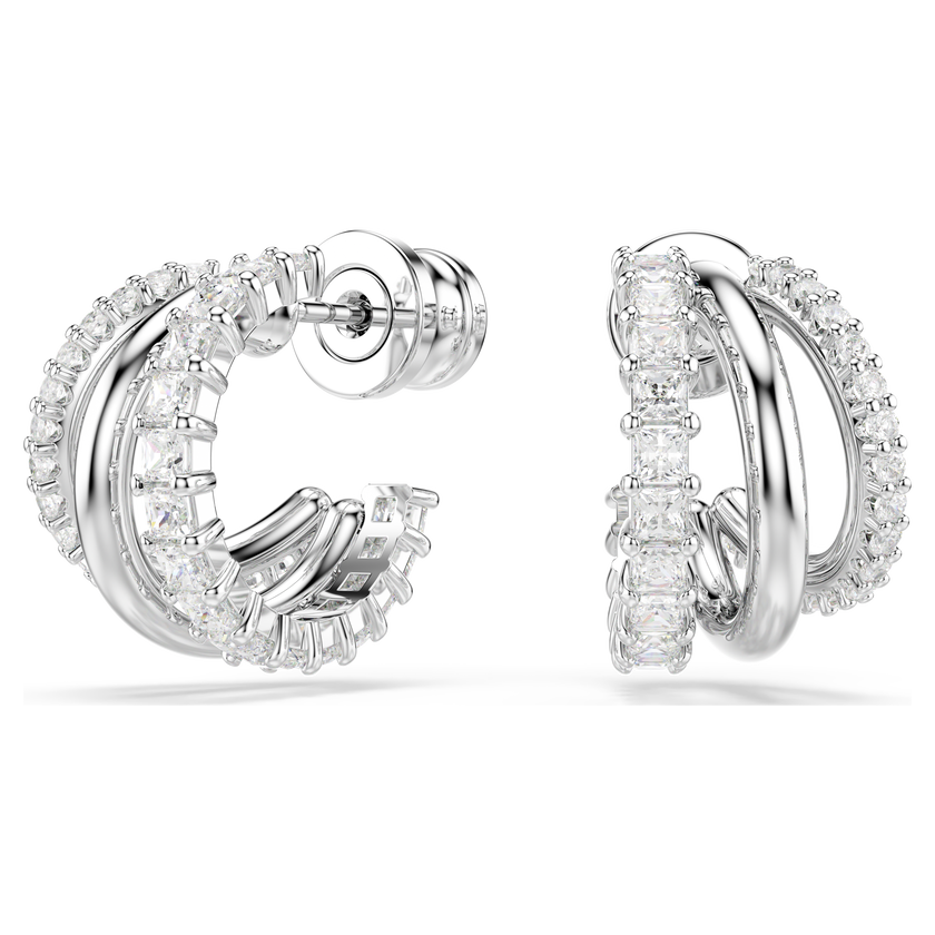 swarovski hyperbola hoop earrings  round cut  mini  white  rhodium plated