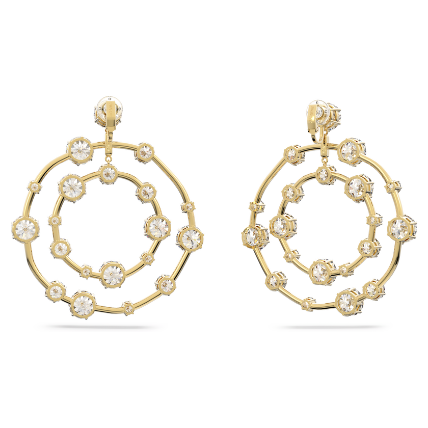 swarovski constella clip earrings  mixed round cuts  white  gold tone plated