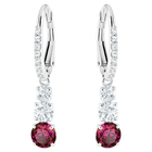 Attract Trilogy Round Pierced Earrings, Red, Rhodium Plating