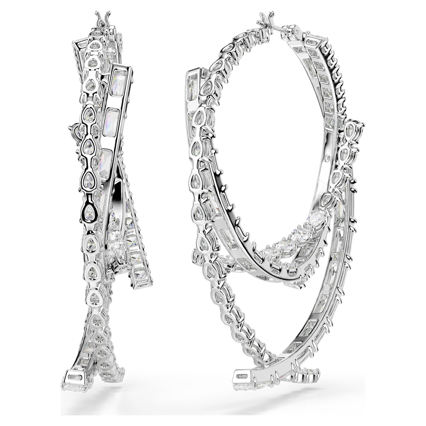swarovski matrix hoop earrings  mixed cuts  white  rhodium plated
