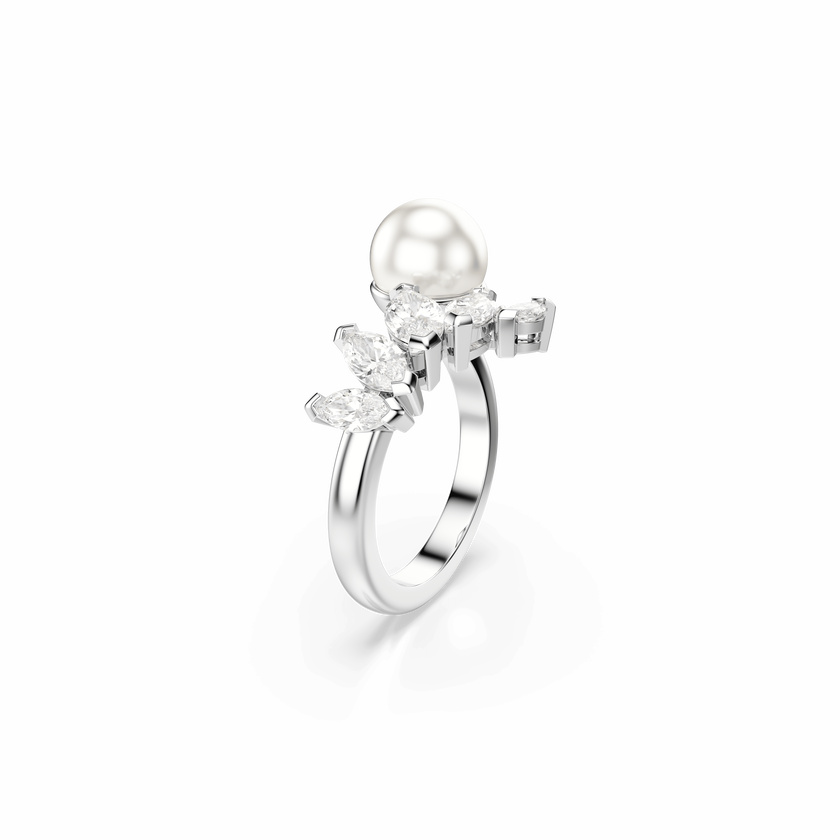 swarovski mesmera open ring  crystal pearl  marquise cut  white  rhodium plated