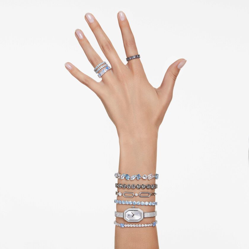 swarovski dextera bangle watch  swiss made  metal bracelet  silver tone  stainless steel