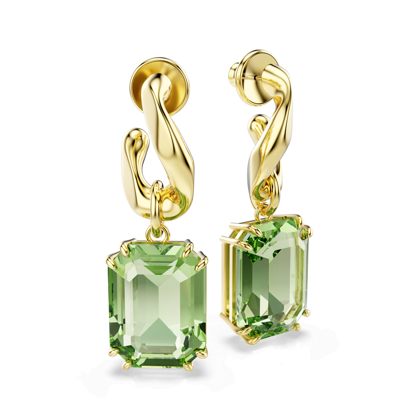 swarovski millenia drop earrings  octagon cut  green  18k gold finish