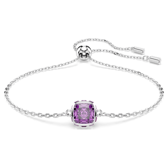 swarovski birthstone bracelet  square cut  february  purple  rhodium plated