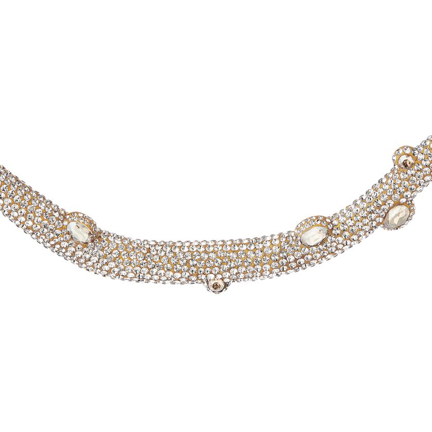 Tigris torque necklace, Water droplets, White, Gold-tone plated