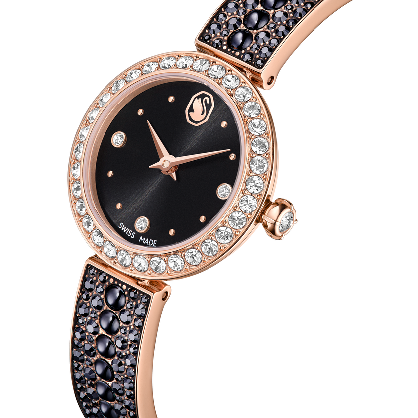swarovski matrix pearl bangle watch  swiss made  crystal bracelet  black  rose gold tone finish