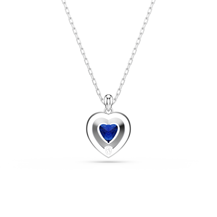 swarovski one pendant  heart cut  pav   heart  blue  rhodium plated