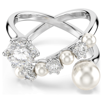 swarovski matrix cocktail ring crystal pearl round cut white rhodium plated