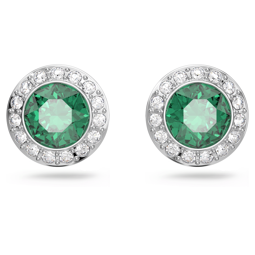swarovski una angelic stud earrings  round cut  green  rhodium plated
