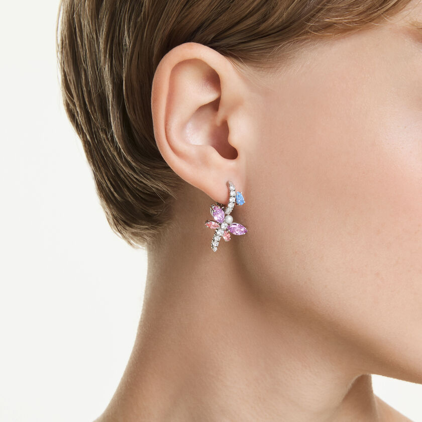 ariana grande x swarovski drop earrings  mixed cuts  dragonfly  multicolored  rhodium plated