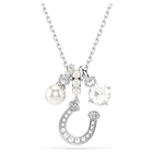 swarovski symbolica pendant  crystal pearl  round cut  pav   horse shoe  white  rhodium plated