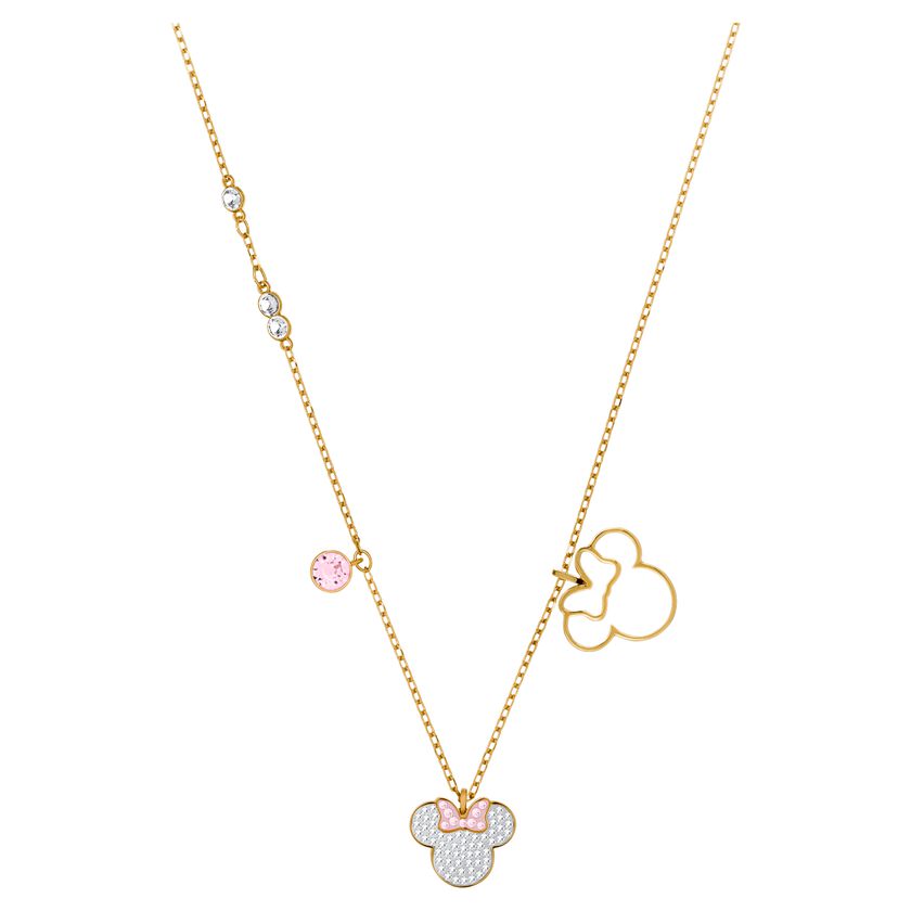 Mickey & Minnie Pendant, White, Gold-tone plated