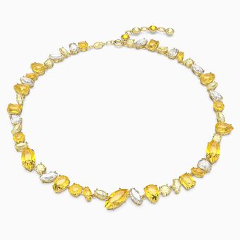 Gema necklace, Mixed cuts, Yellow, Gold-tone plated