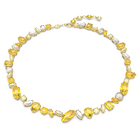 Gema necklace, Mixed cuts, Yellow, Gold-tone plated