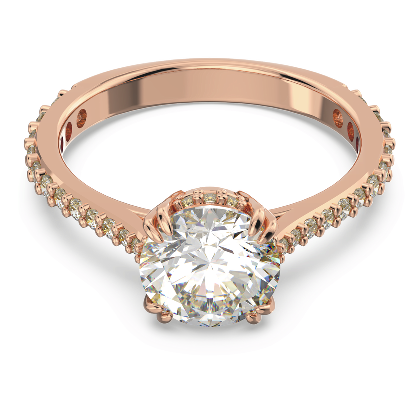 swarovski stilla cocktail ring  round cut  pav   white  18k rose gold finish