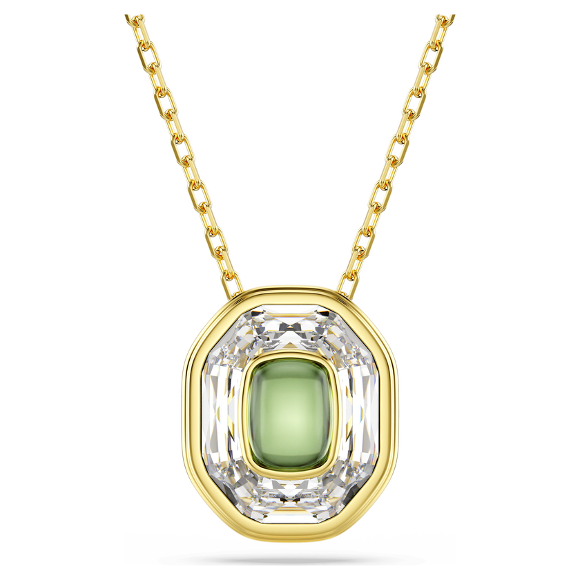 swarovski chroma pendant  octagon cut  green  gold tone plated