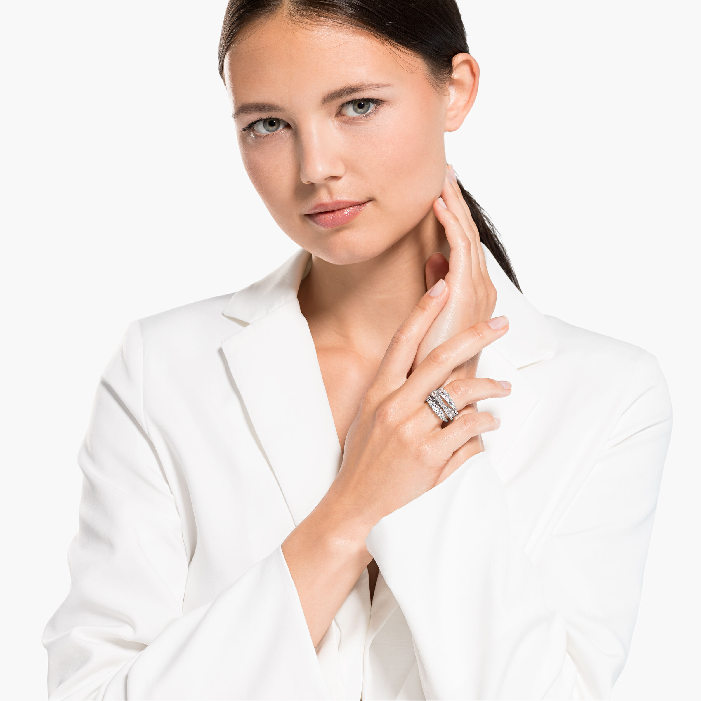 Twist Wrap Ring White Rhodium plated
