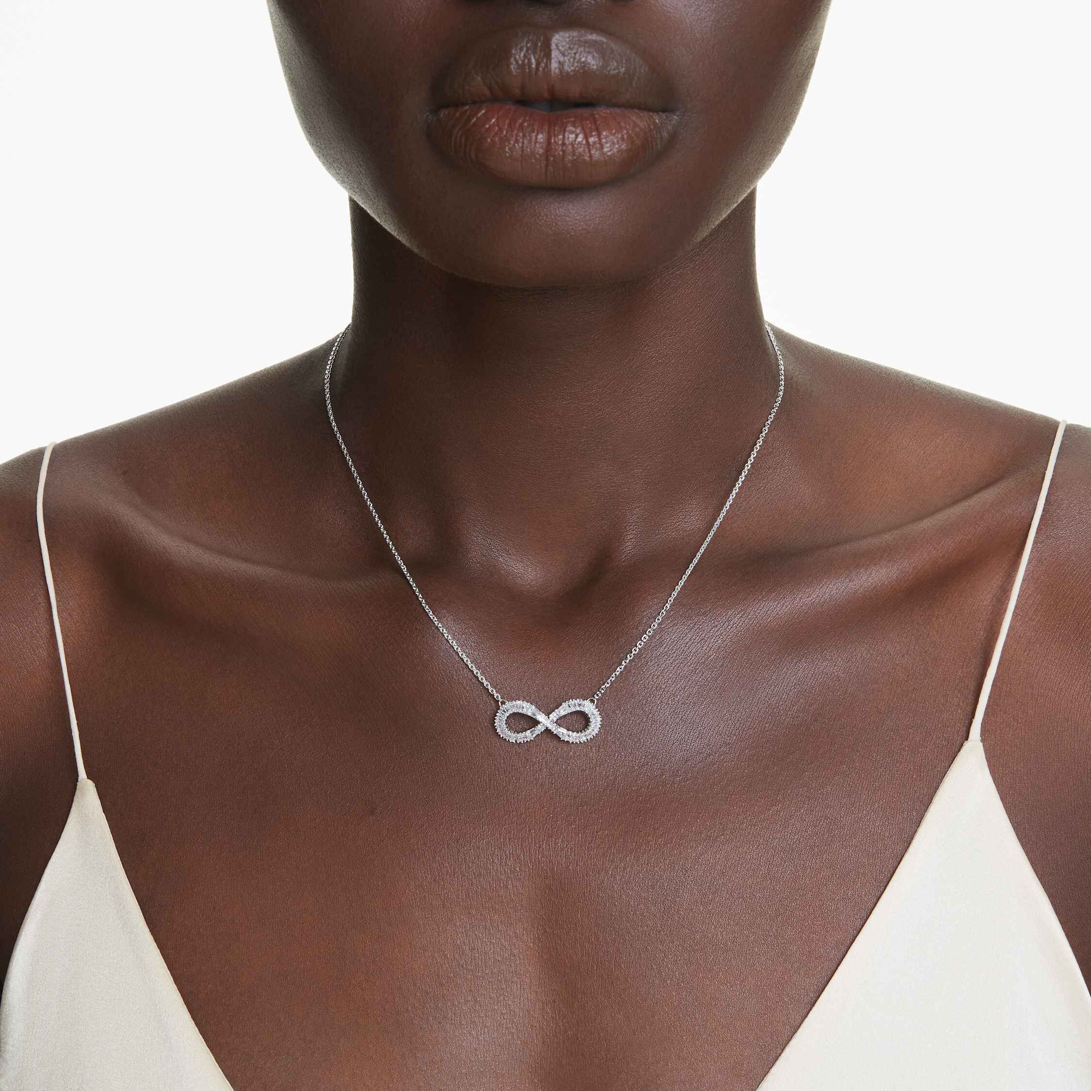 swarovski hyperbola pendant  infinity  white  rhodium plated