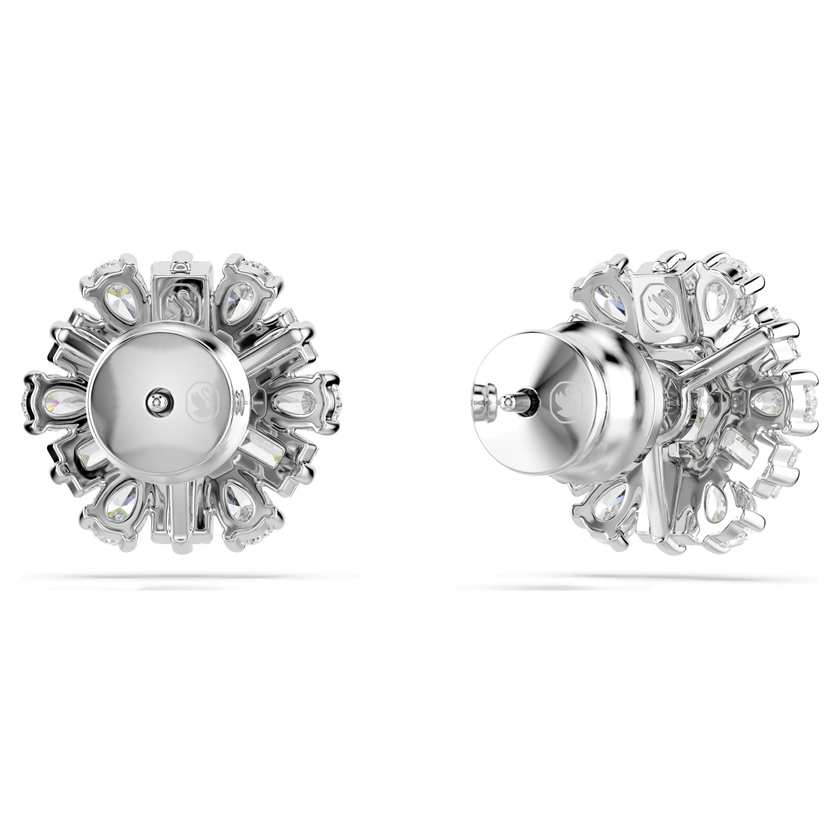 swarovski idyllia stud earrings  mixed cuts  snowflake  white  rhodium plated