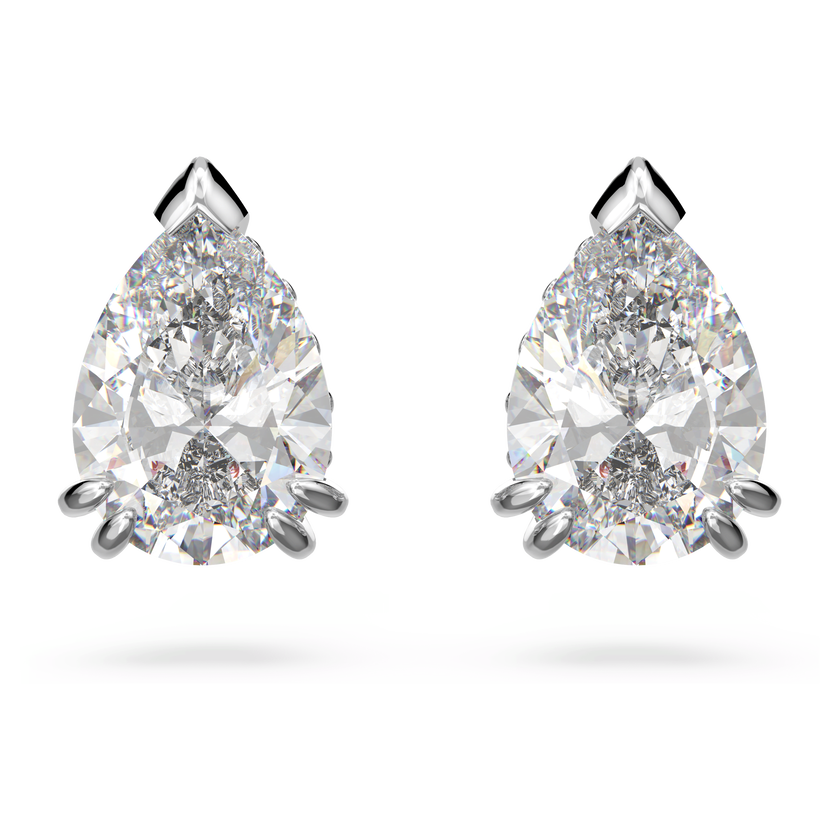 swarovski stilla stud earrings  pear cut  white  rhodium plated