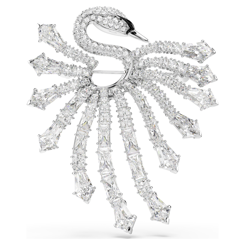 swarovski vienna brooch  mixed cuts  swan  white  rhodium plated