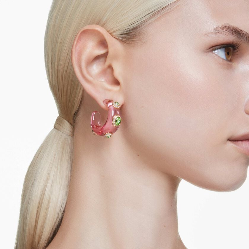 swarovski dulcis hoop earrings  mixed cuts  multicolored  gold tone plated
