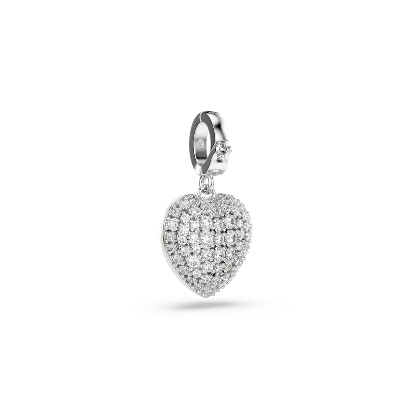 swarovski idyllia charm  mixed cuts  pearl colored coating  heart  white  rhodium plated