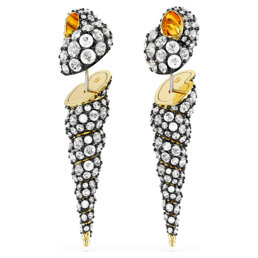 swarovski idyllia drop earrings  asymmetrical design  round cut  shell  white  mixed metal finish