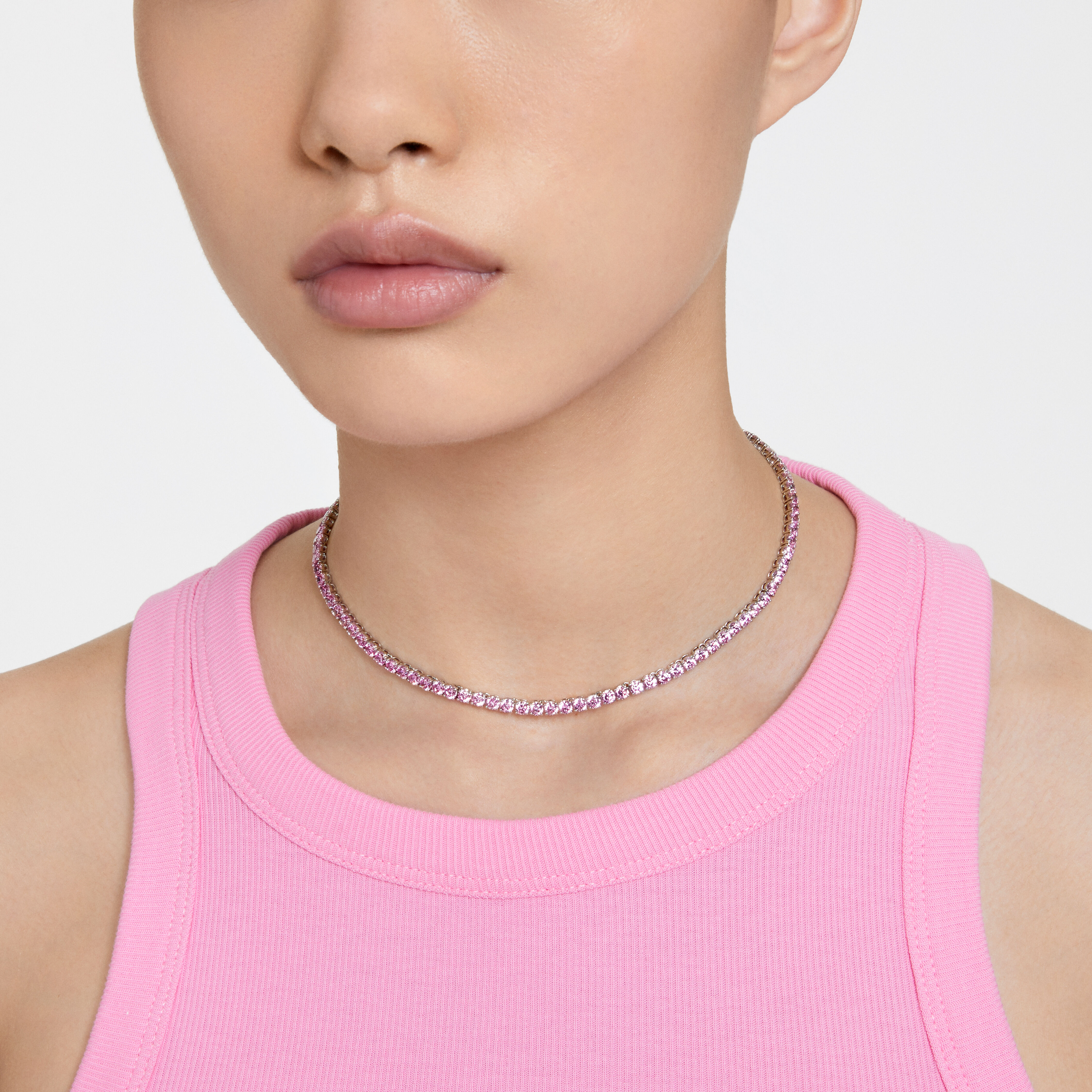 Matrix Tennis necklace Round cut Pink Rhodium plated