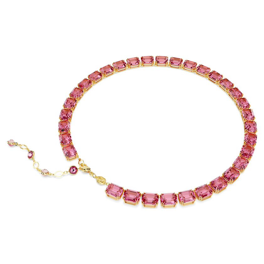 swarovski millenia necklace  octagon cut  pink  gold tone plated