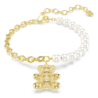 swarovski idyllia bracelet  crystal pearl  round cut  teddy  gold tone  gold tone plated