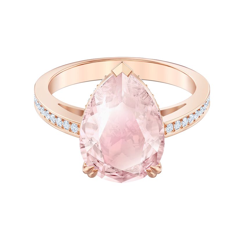 Vintage Cocktail Ring, Pink, Rose-gold tone plated