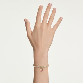 swarovski idyllia charm  round cut  heart  pink  gold tone plated