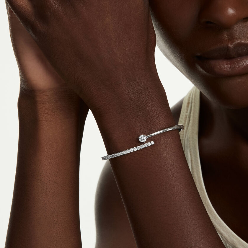 swarovski matrix bangle  round cut  white  rhodium plated