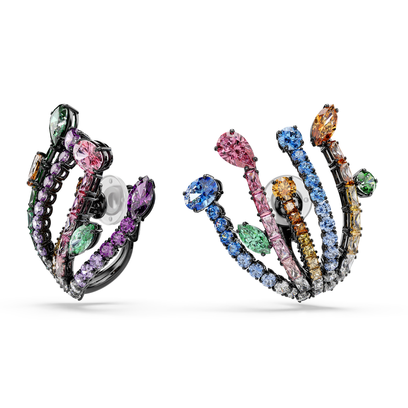 swarovski matrix earrings  mixed cuts  bouquet  multicolored  ruthenium plated