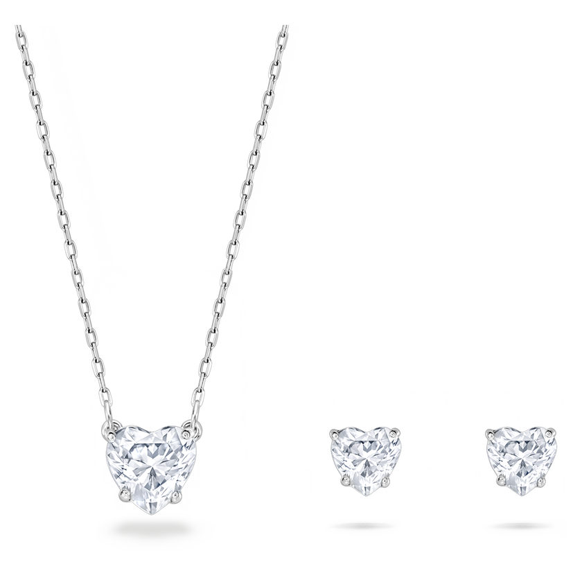 swarovski attract set  heart  white  rhodium plated