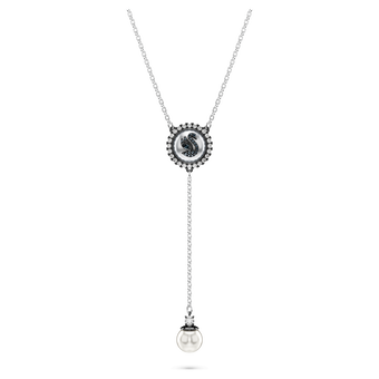 swarovski swan y pendant  crystal pearl  swan  gray  rhodium plated