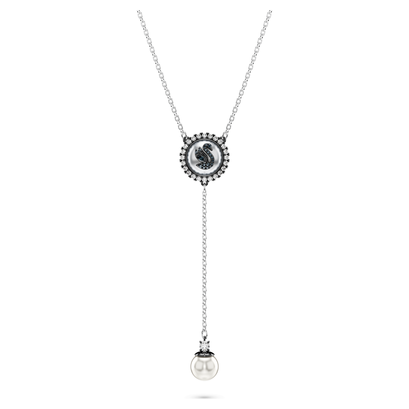 swarovski swan y pendant  crystal pearl  swan  gray  rhodium plated