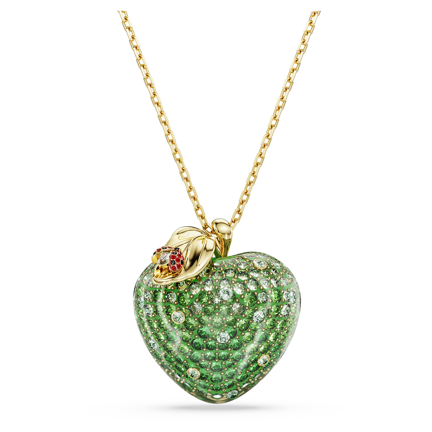 swarovski idyllia pendant  mixed cuts  apple  green  gold tone plated