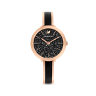 Crystalline Delight Watch, Metal Bracelet, Black, Rose-gold tone PVD