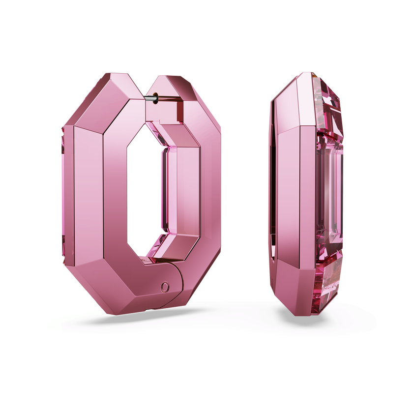 swarovski lucent hoop earrings  octagon shape  small  pink
