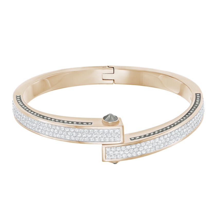 Get Wide Bangle, White, Rose-gold tone plated