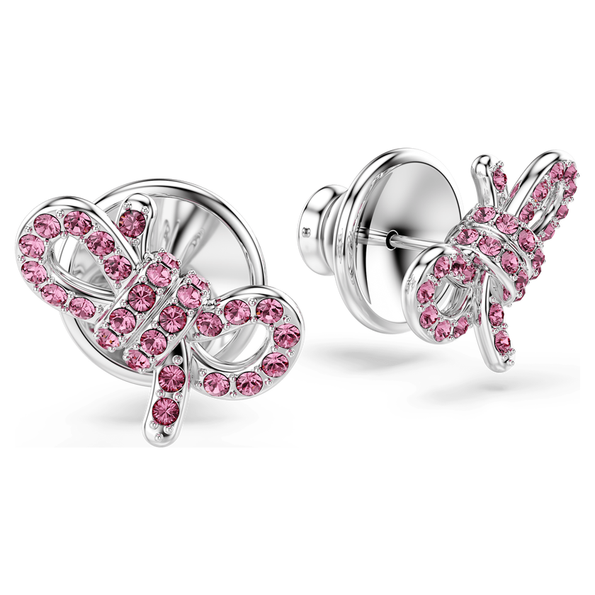 swarovski lifelong bow stud earrings  bow  pink  rhodium plated