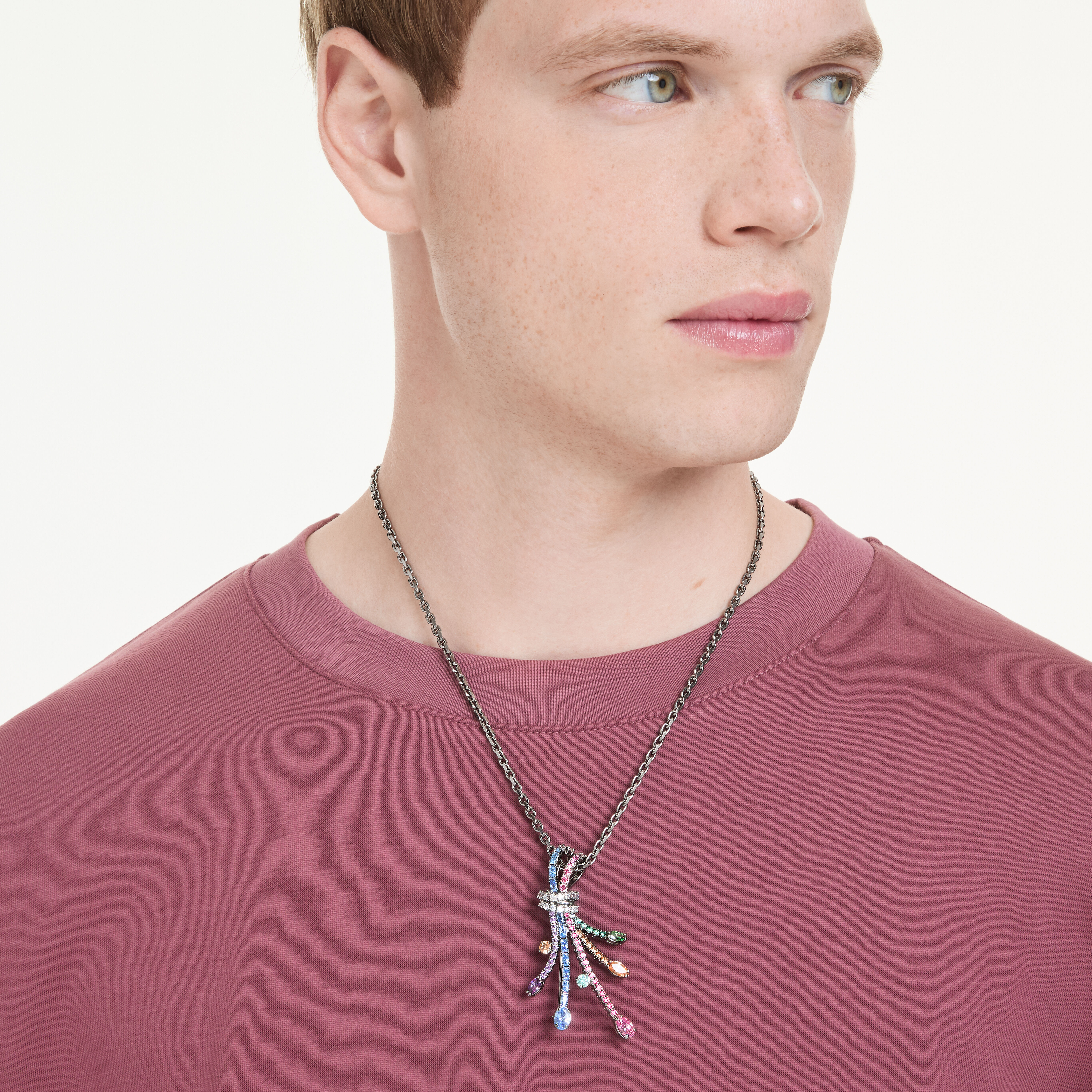 swarovski matrix pendant and brooch  mixed cuts  bouquet  multicolored  ruthenium plated