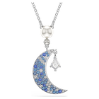 swarovski symbolica pendant  round cut  moon  blue  rhodium plated
