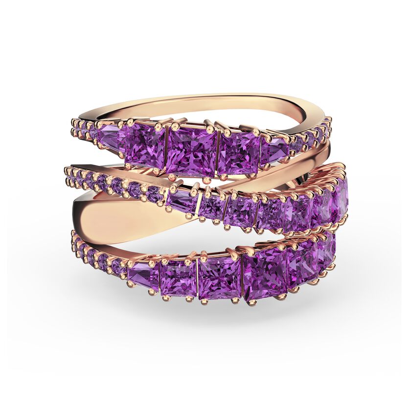 Twist Wrap Ring, Purple, Rose-gold tone plated